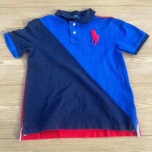 Polo Ralph Lauren Polo Shirt Boys #3 Medium 10-12 Big Pony Logo Blue Colorblock